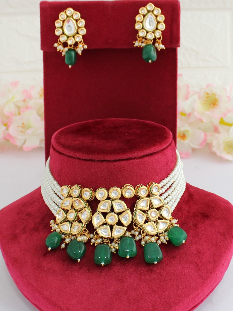 Kundan Choker Necklace Set - Image 4