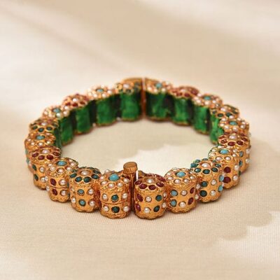 JADAU KUNDAN WITH MULTI STONE BIG BANGLE SET