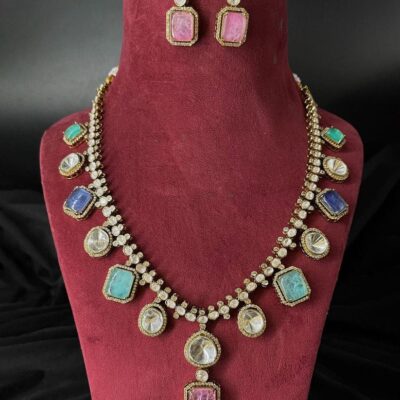 Two-Tone Finish Kundan Polki & Crystal Necklace Set