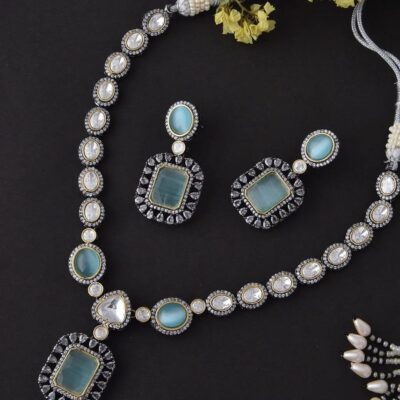 Two-Tone Finish Kundan Polki & Crystal Necklace Set
