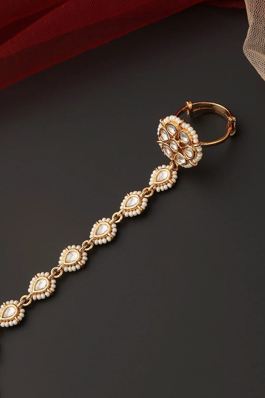 Kundan Pearl Hathphool (Set Of 2) - Image 3