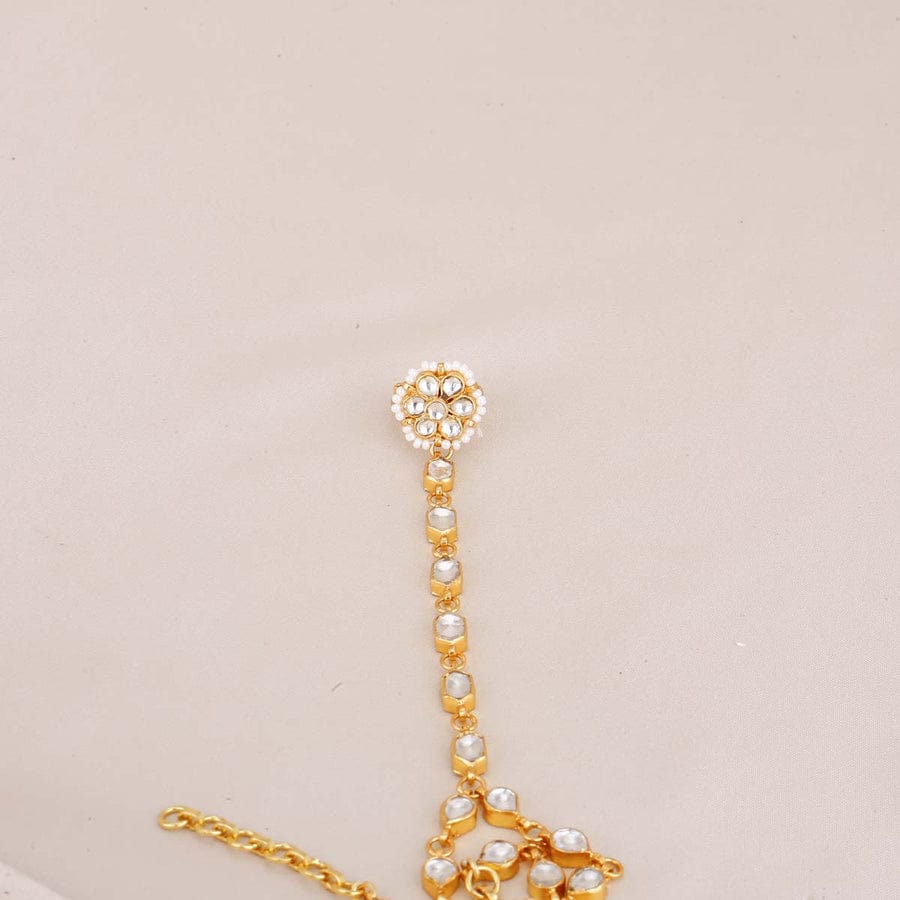 Gold Plated Kundan Single Lined Hathphool - Set Of 2 - Image 4