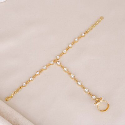 Gold Plated Kundan Single Lined Hathphool - Set Of 2