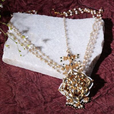 Exclusive Studded Gold Plated Headband With Enamel Work Traditional Bridal Matha Patti