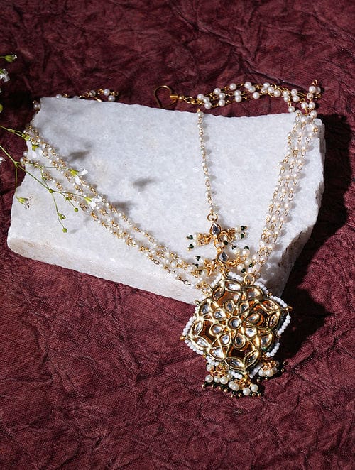 Exclusive Studded Gold Plated Headband With Enamel Work Traditional Bridal Matha Patti