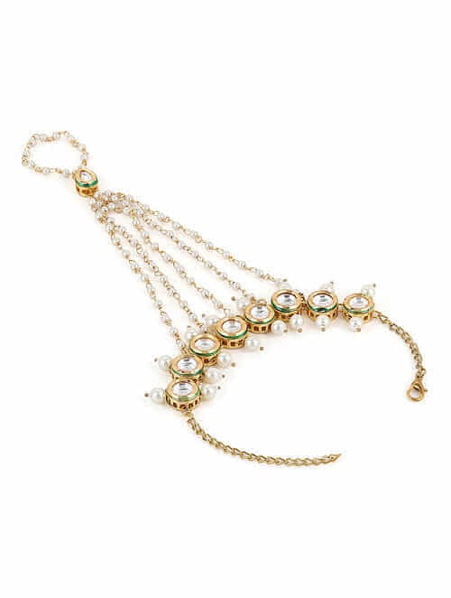 White Gold Tone Kundan Hathphool (Set Of 2) - Image 4