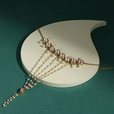 White Gold Tone Kundan Hathphool (Set Of 2)