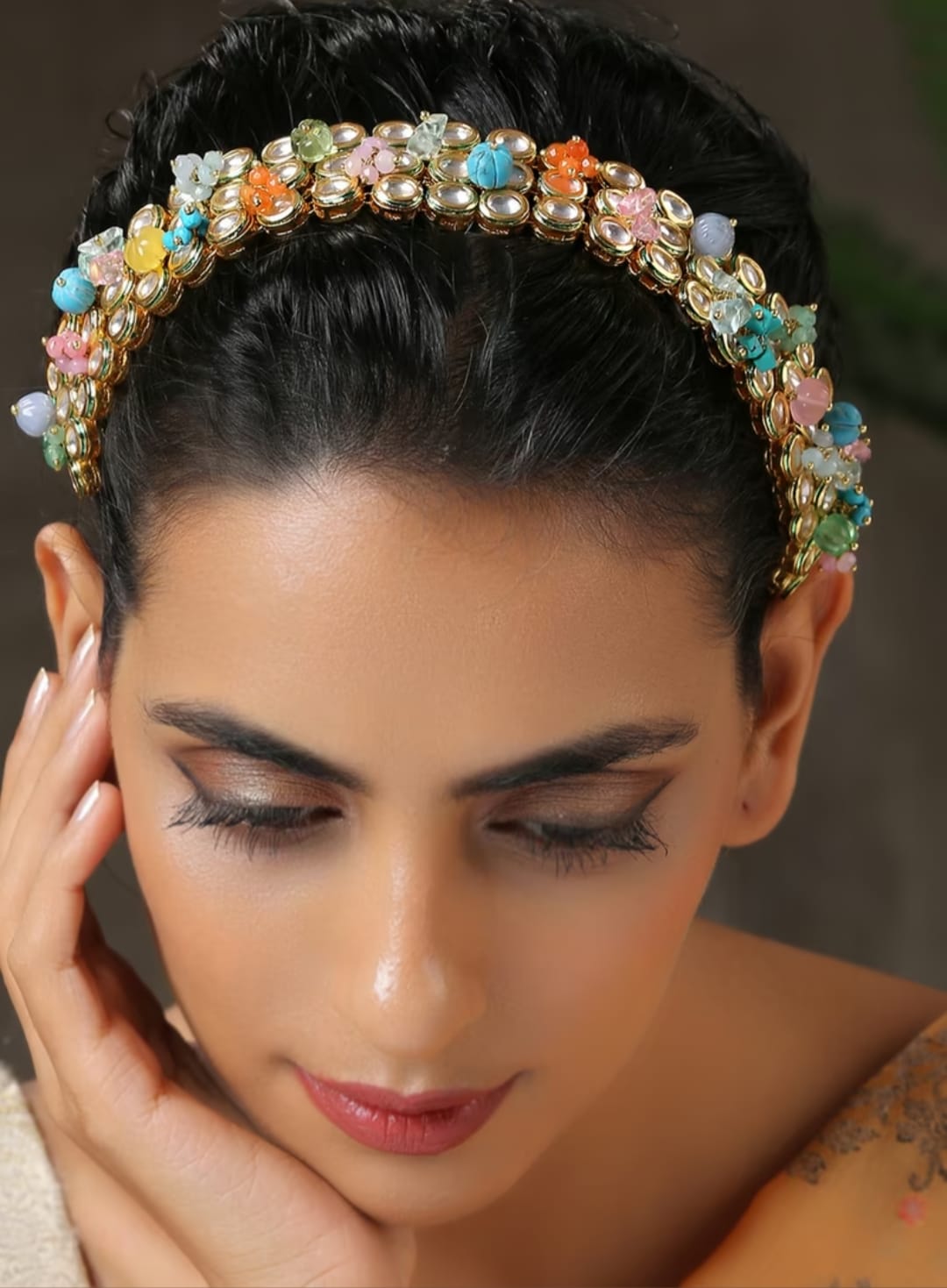 Gold Plated Kundan Polki Mathapatti - Image 2