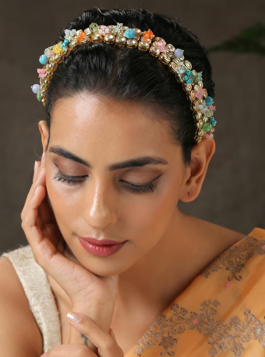 Gold Plated Kundan Polki Mathapatti - Image 3