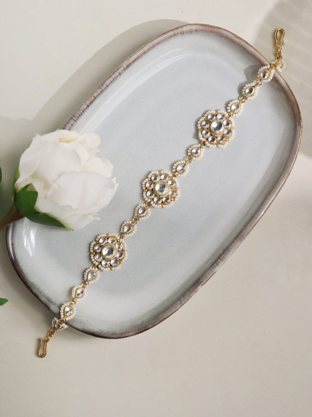 Exclusive Studded Gold Plated Headband With Enamel Work Traditional Bridal Matha Patti