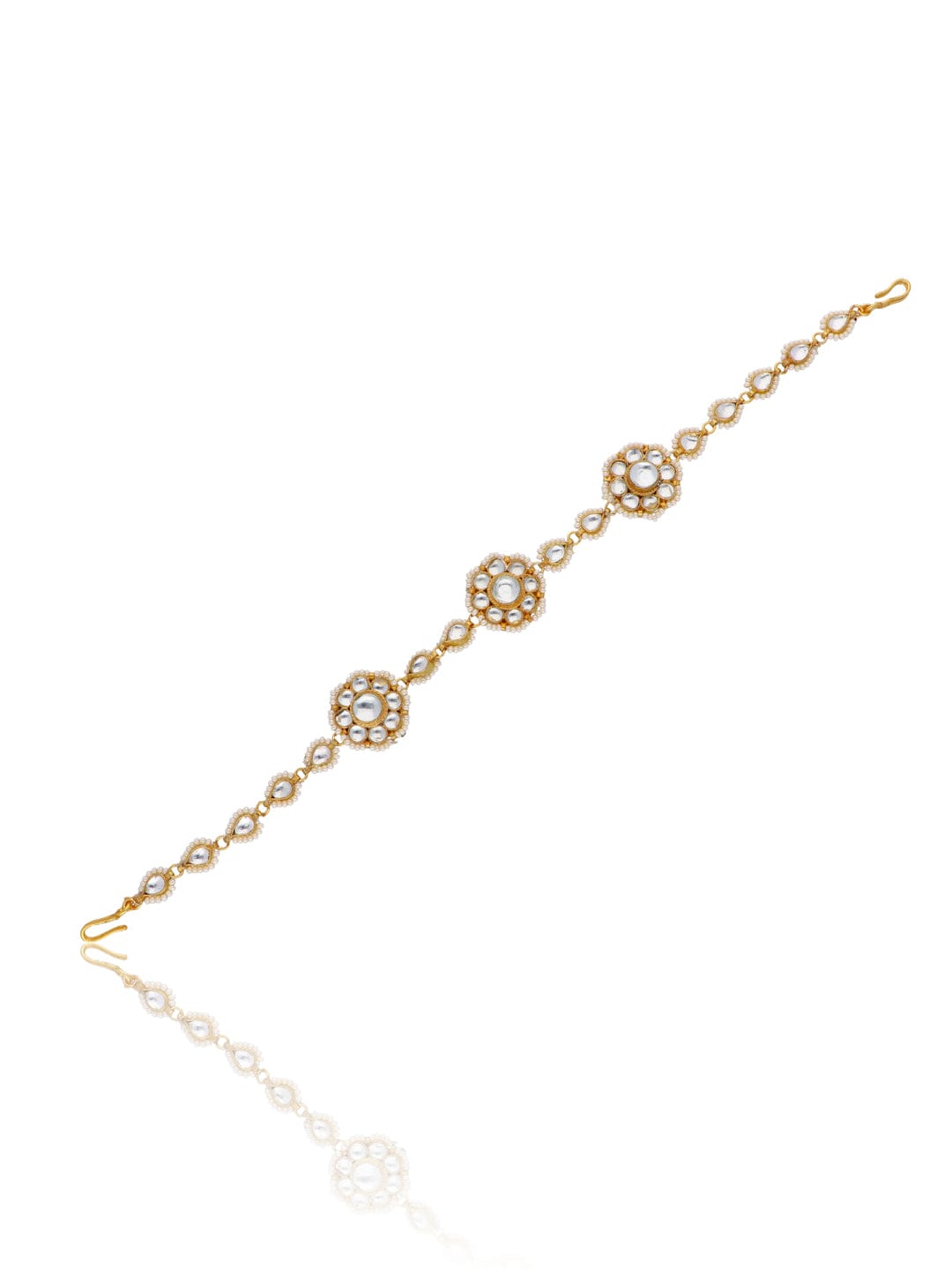 Exclusive Studded Gold Plated Headband With Enamel Work Traditional Bridal Matha Patti - Image 3