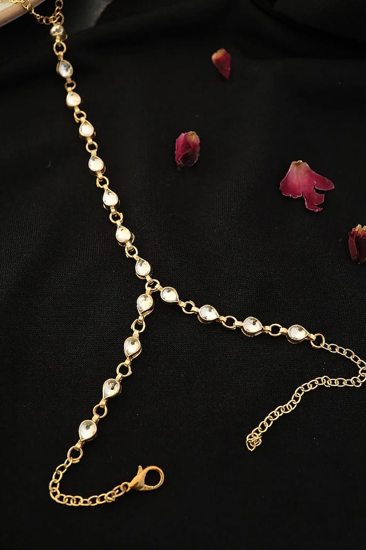 White Gold Tone Kundan Hathphool (Set Of 2) - Image 2
