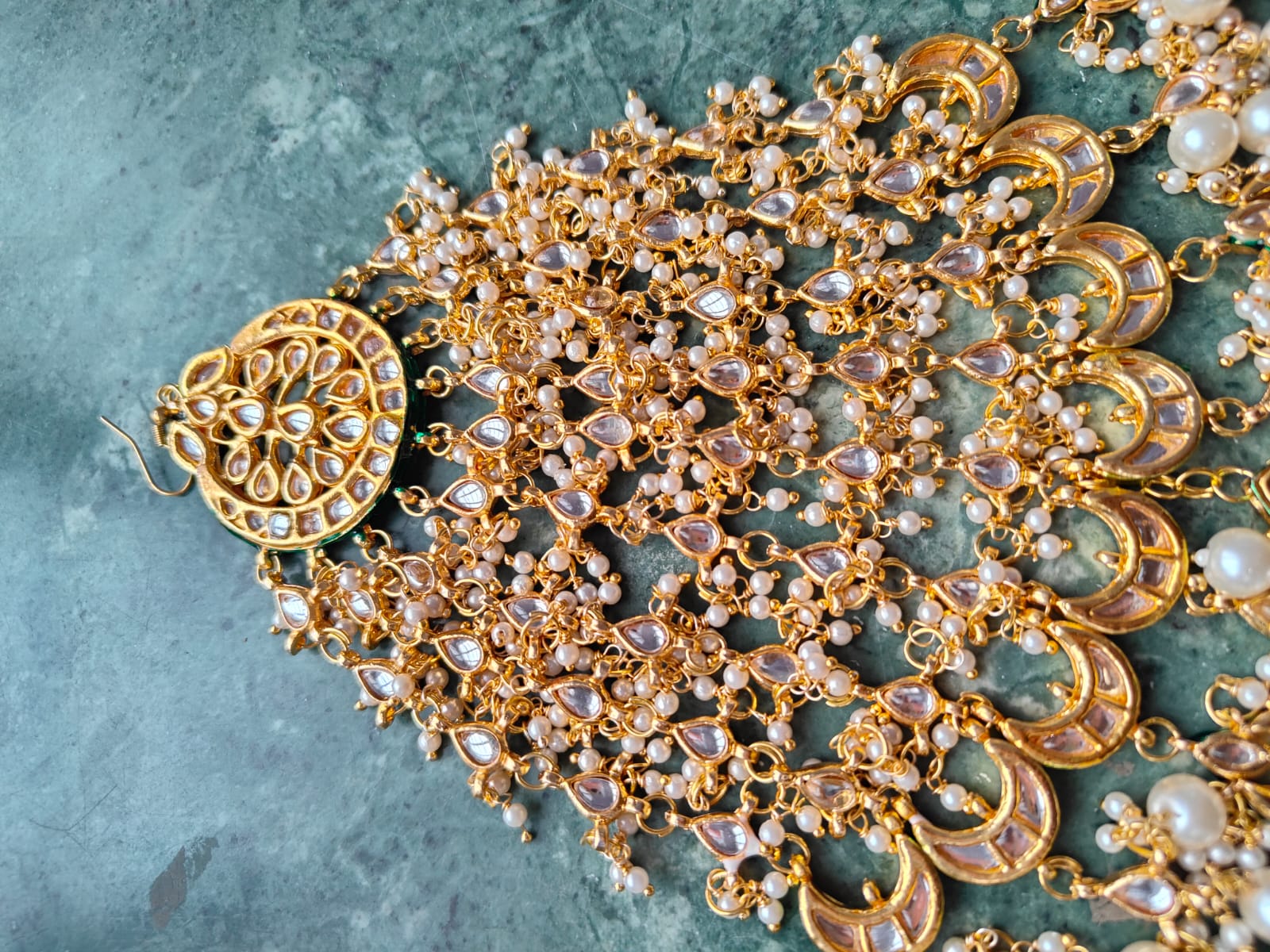 Gold Plated Kundan Passa Bridal Jhoomar Jewellery - Image 4