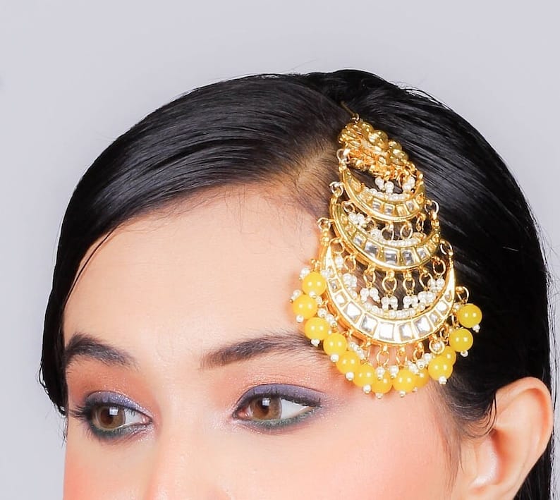 Gold Plated Kundan Passa Bridal Jhoomar Jewellery - Image 3