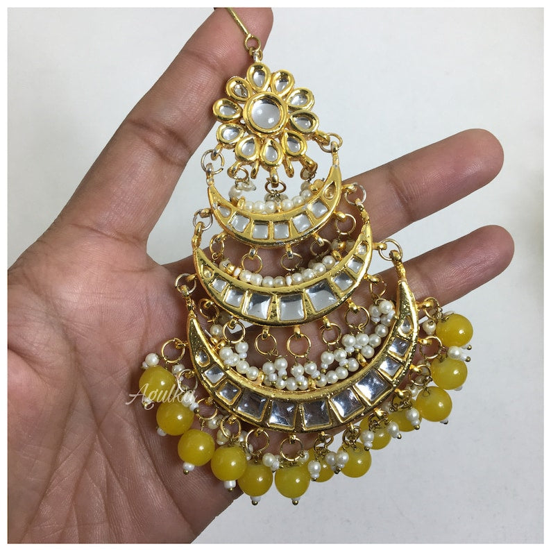 Gold Plated Kundan Passa Bridal Jhoomar Jewellery - Image 4
