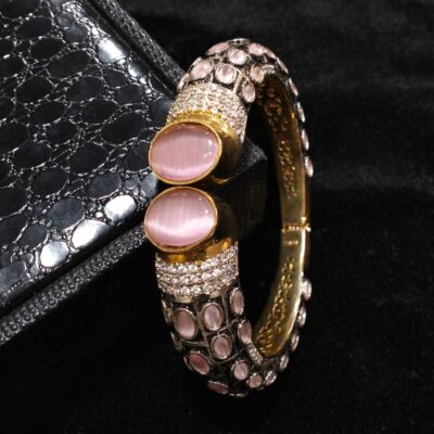 Two Tone Plated Zircon & Quartz Bangle