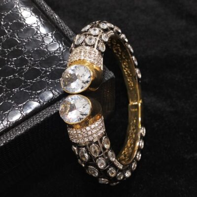 Two Tone Plated Zircon & Quartz Bangle