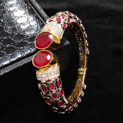Two Tone Plated Zircon & Quartz Bangle