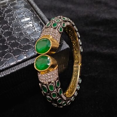 Two Tone Plated Zircon & Quartz Bangle