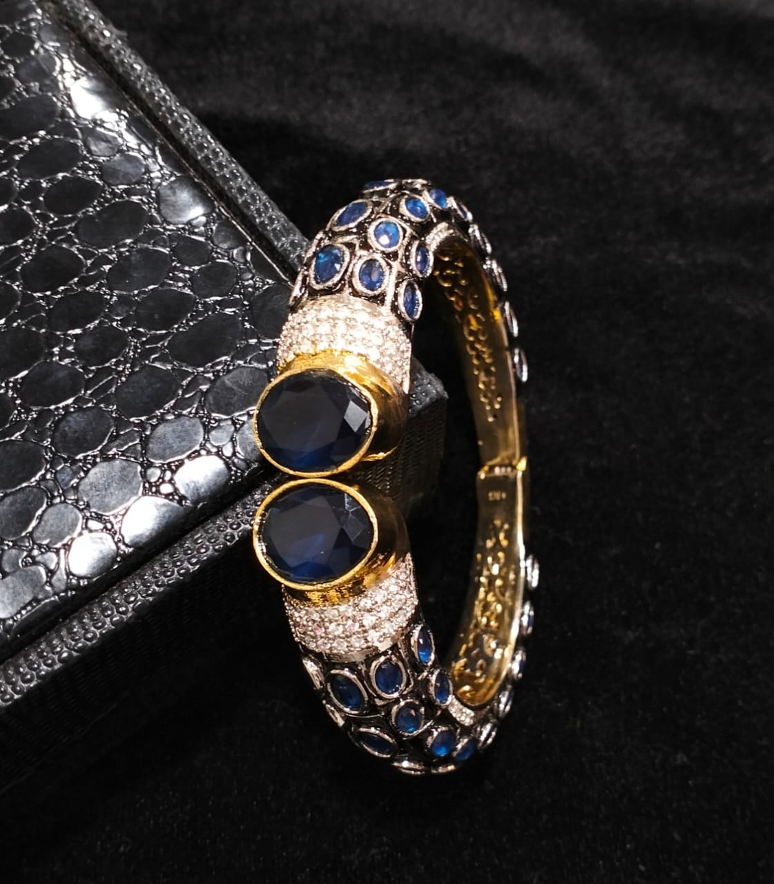Two Tone Plated Zircon & Quartz Openable Bangle Bracelet (Pack Of 1)