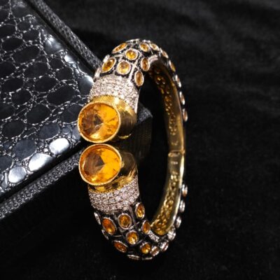 Two Tone Plated Zircon & Quartz Bangle