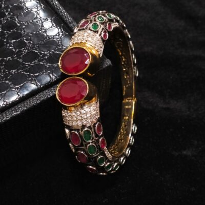 Two Tone Plated Zircon & Quartz Bangle