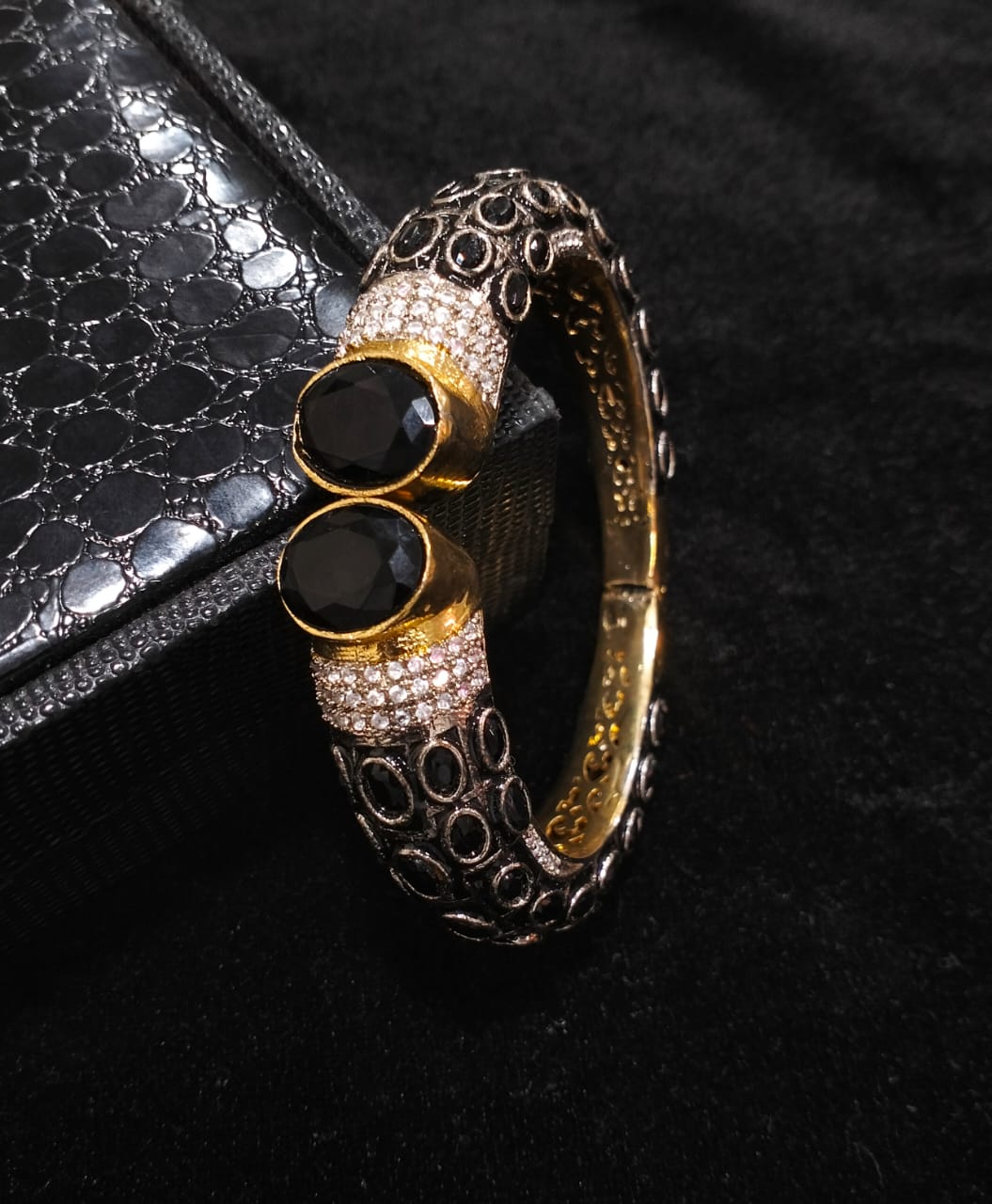 Two Tone Plated Zircon & Quartz Bangle