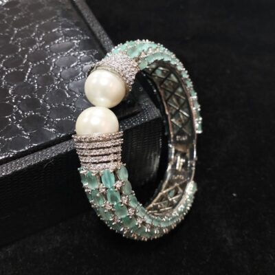 Two Tone Plated Zircon & Quartz Bangle