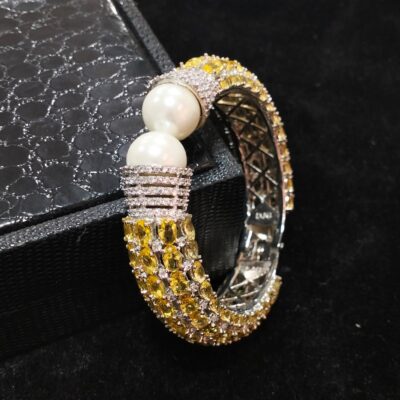 Two Tone Plated Zircon & Quartz Bangle