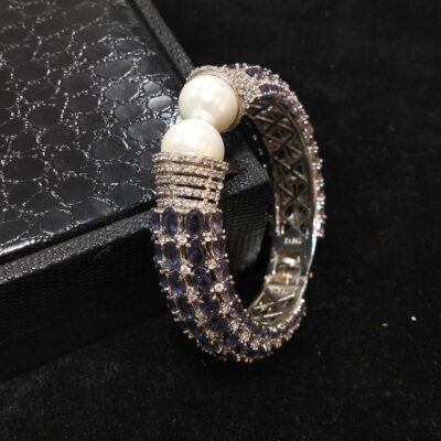 Two Tone Plated Zircon & Quartz Bangle