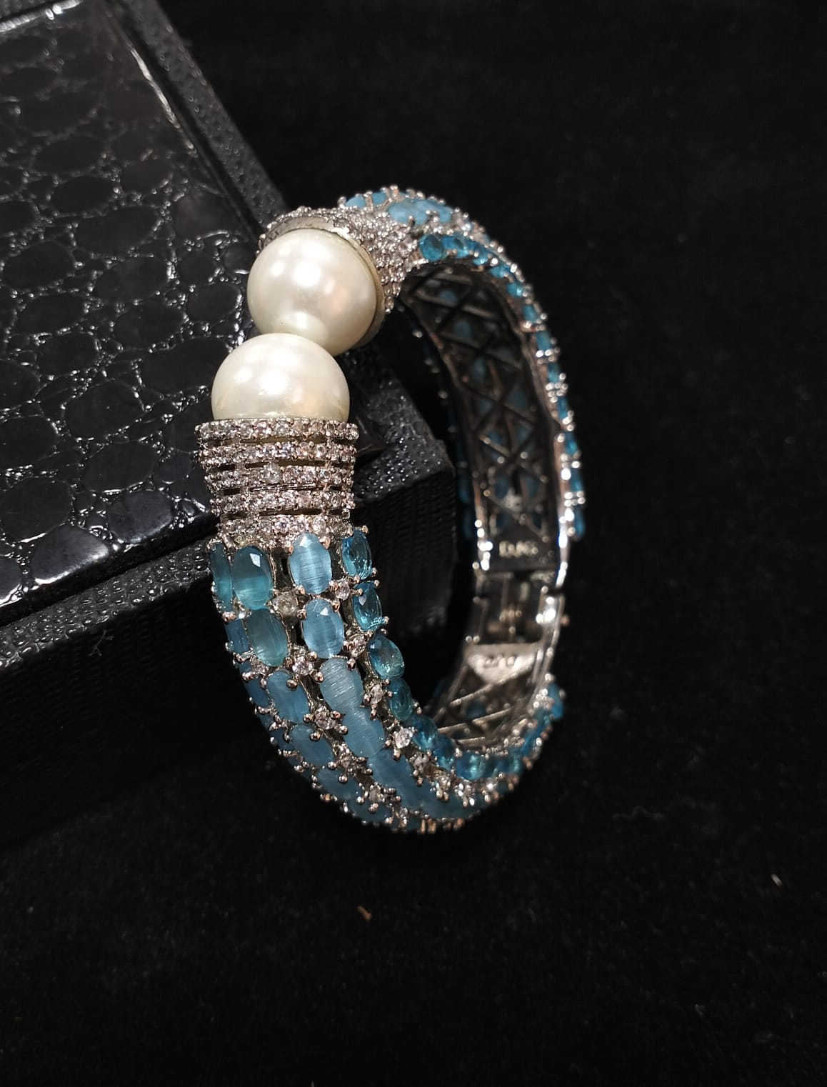 Two Tone Plated Zircon & Quartz Bangle