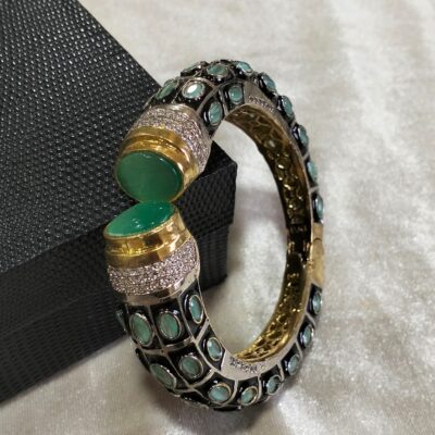 Two Tone Plated Zircon & Quartz Bangle
