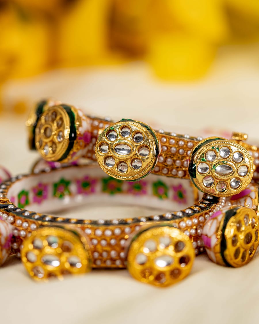 Brass Kundan Designer Meenakari Bangles - Image 3