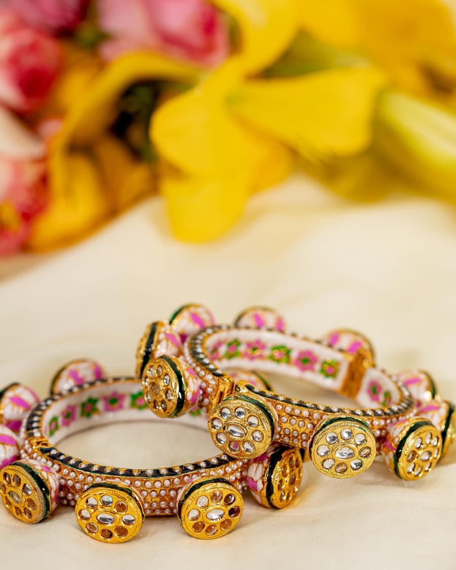 Brass Kundan Designer Meenakari Bangles - Image 4