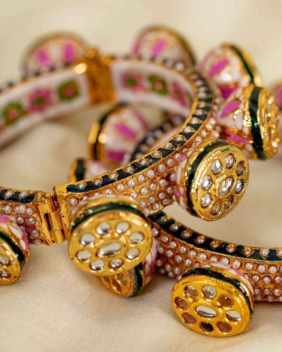 Brass Kundan Designer Meenakari Bangles - Image 2