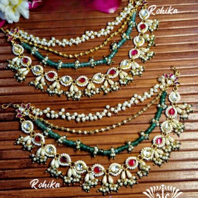 Delicate Pearl & Kundan Ear chain