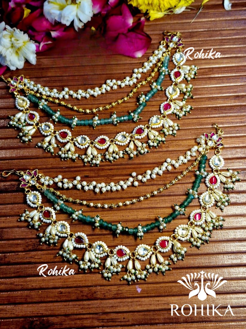 Delicate Pearl & Kundan Ear chain