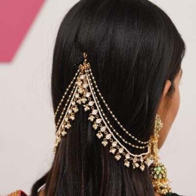 Delicate Pearl & Kundan Ear Chain