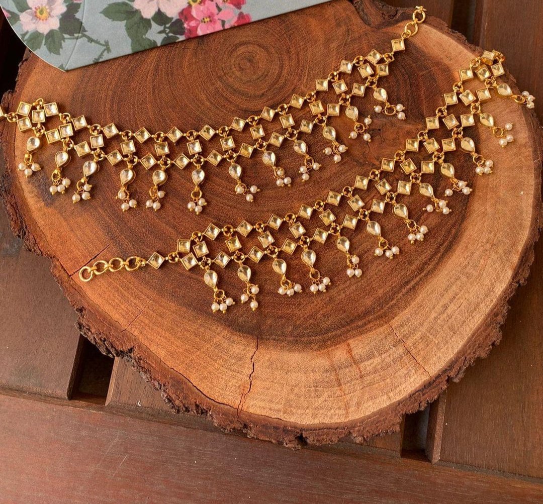 Delicate Pearl & Kundan Ear Chain