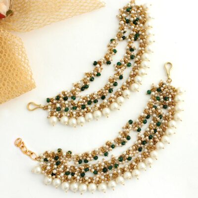 Delicate Pearl & Kundan Ear Chain