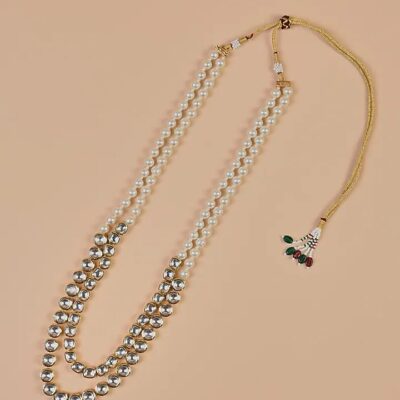 Transparent Two Layered Kundan And Pearl Mala