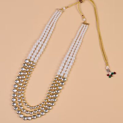 Transparent Three Layered Kundan And Pearl Mala