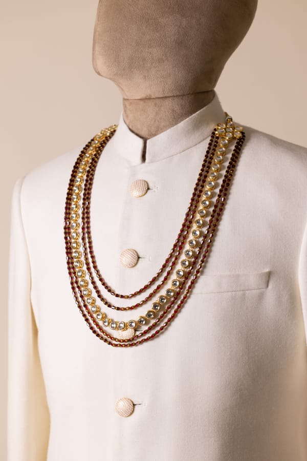 Red Beaded With Kundan Layered Mala