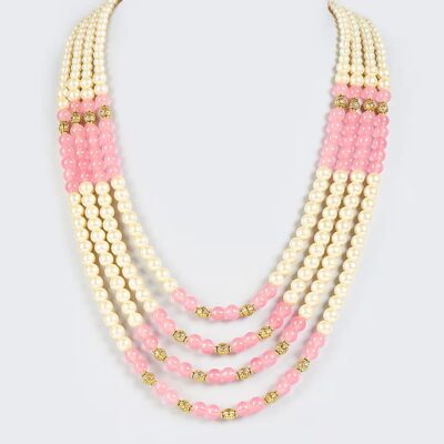 Cream & Baby Pink Moti Mala