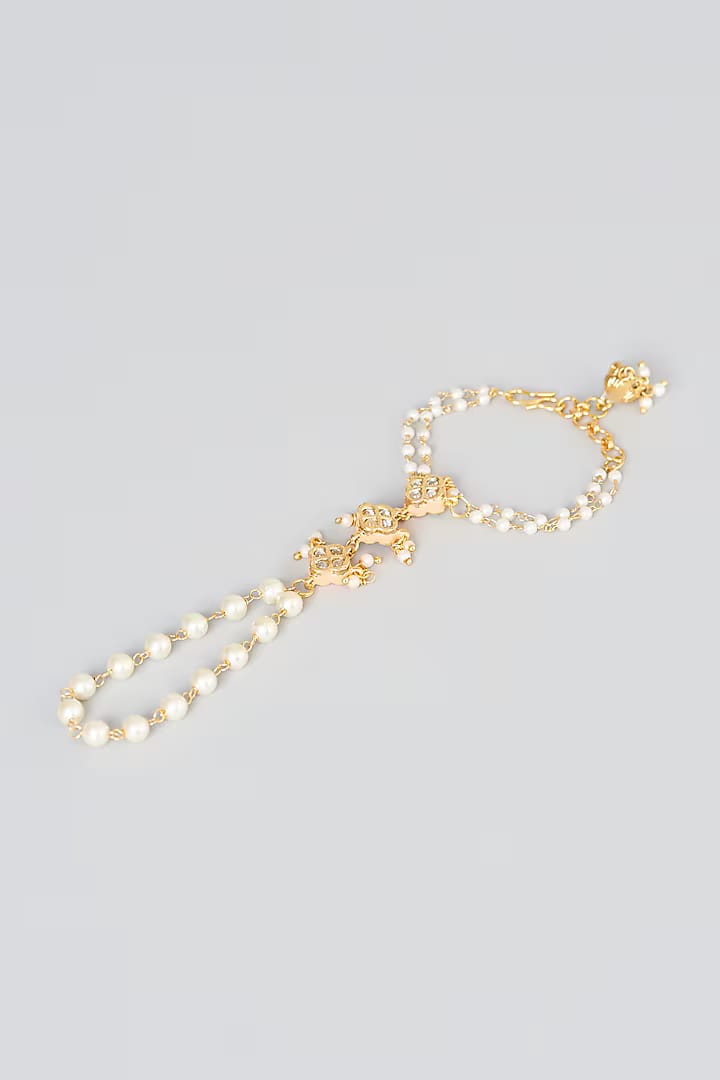 White Gold Tone Kundan Hathphool (Set Of 2)