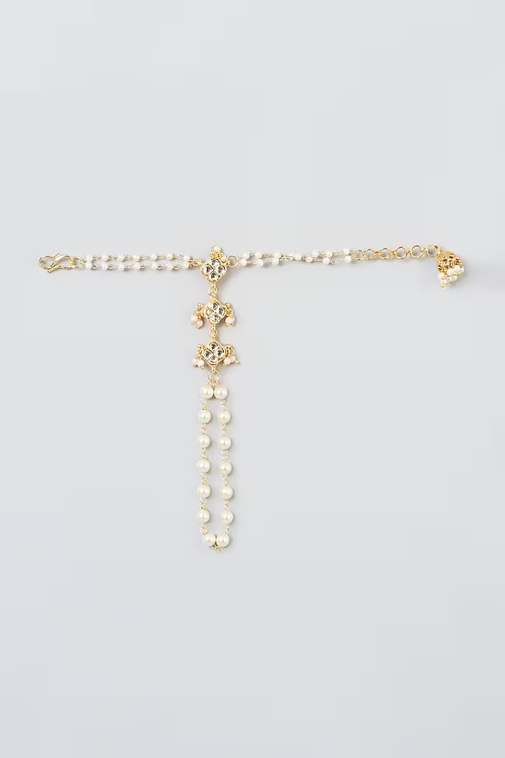 White Gold Tone Kundan Hathphool (Set Of 2) - Image 2