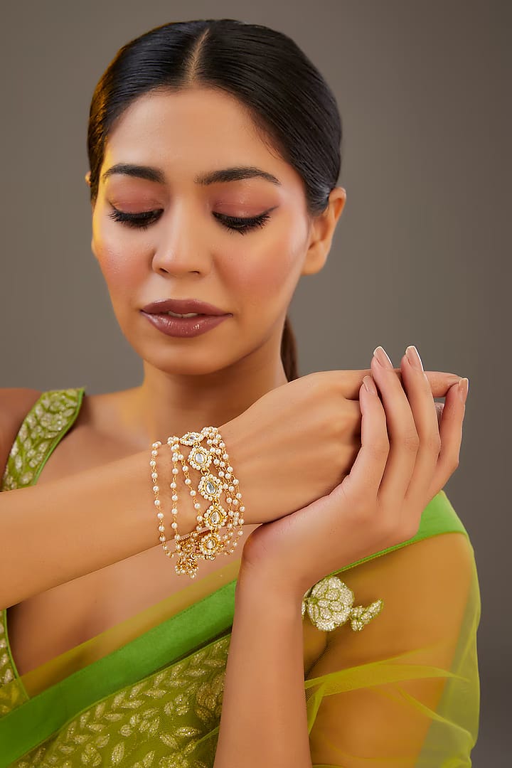 White Gold Tone Kundan Braclet - Image 2