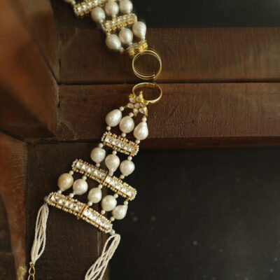 White Gold Tone Kundan Hathphool (Set Of 2)