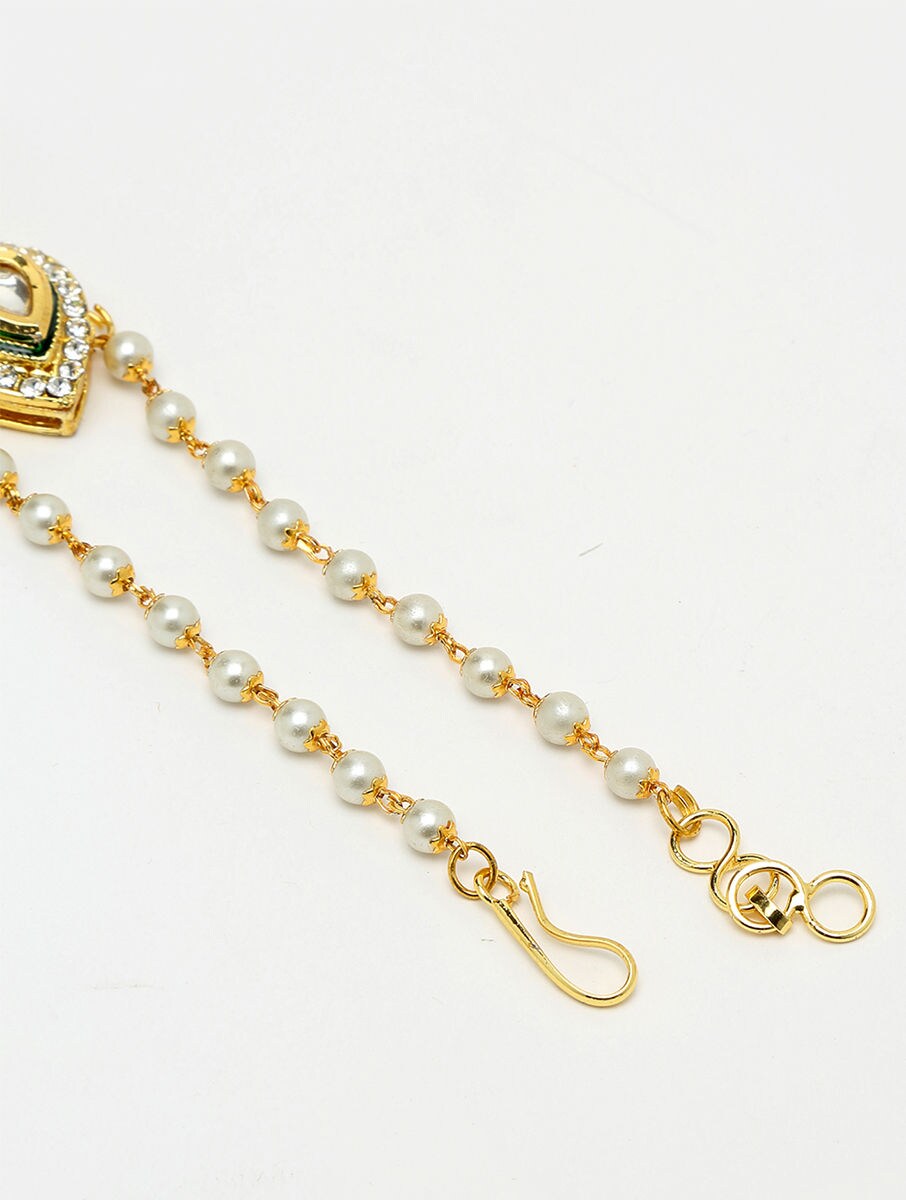 White Gold Tone Kundan Hathphool (Set Of 2) - Image 6