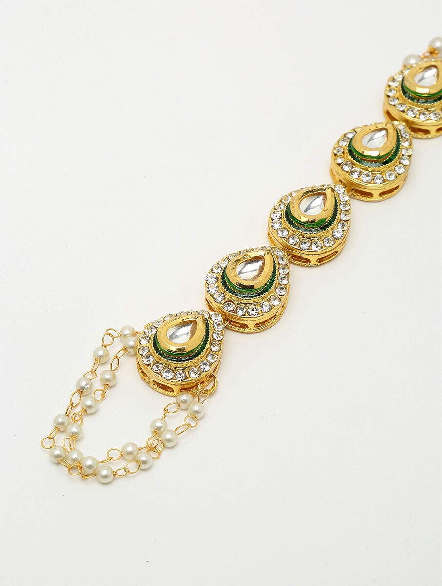White Gold Tone Kundan Hathphool (Set Of 2) - Image 4